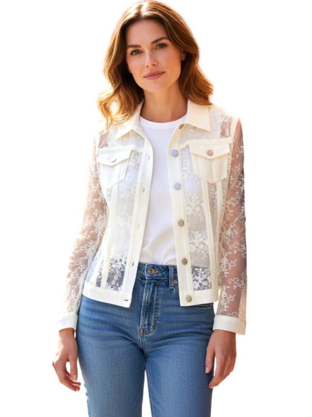 Joseph Ribkoff Ivory Lace Trucker Jacket‎